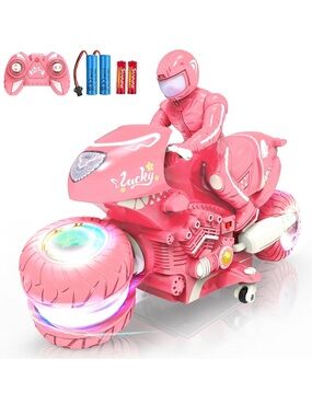 Pink Lucky Motorbike Ride-On Toy with Lights - Kids Remote Control Motorcycle
